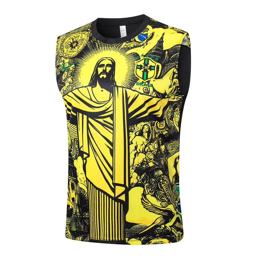 Men's Brazil Sleeveless Top Shorts 2024 2025 Yellow Pattern-Pro Kit Vault | Brand New 26/27 Sports Jerseys