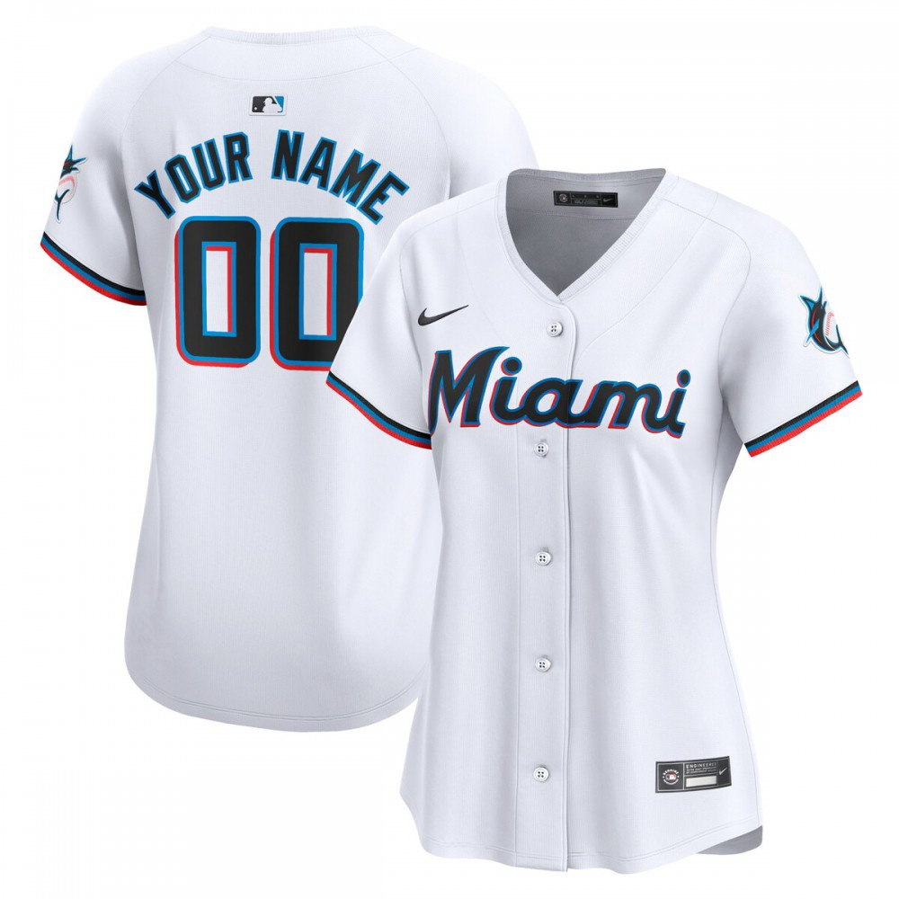 Miami Marlins Women's Home Limited Custom Jersey - White-Pro Kit Vault | Brand New 26/27 Sports Jerseys