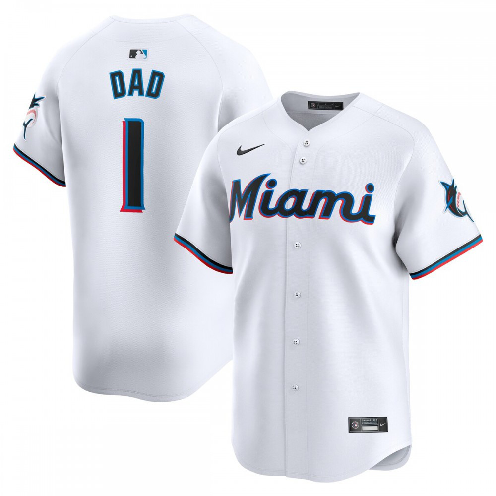 Miami Marlins #1 Dad Home Limited Jersey - White-Pro Kit Vault | Brand New 26/27 Sports Jerseys