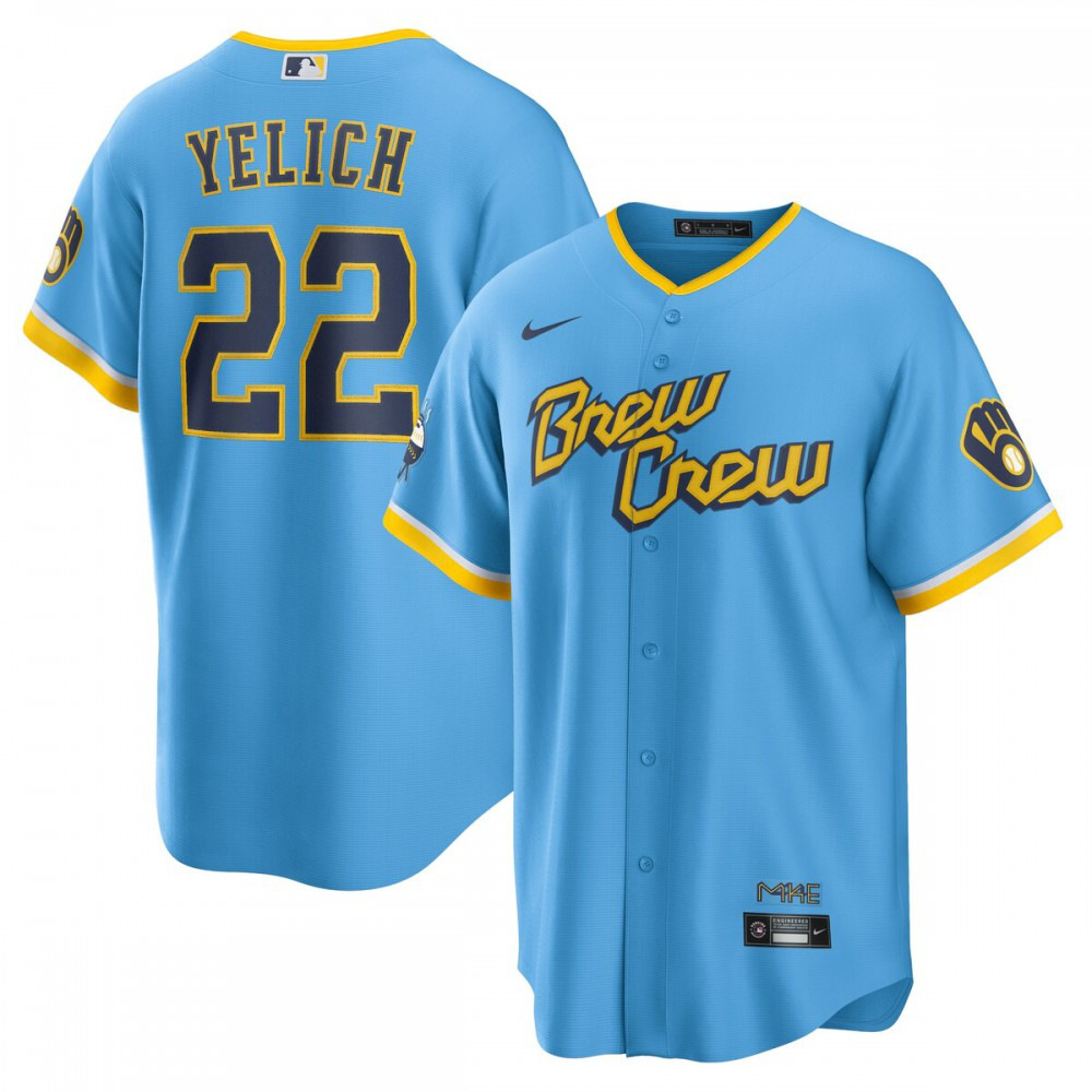 Christian Yelich Milwaukee Brewers 2022 City Connect Replica Player Jersey - Powder Blue-Pro Kit Vault | Brand New 26/27 Sports Jerseys