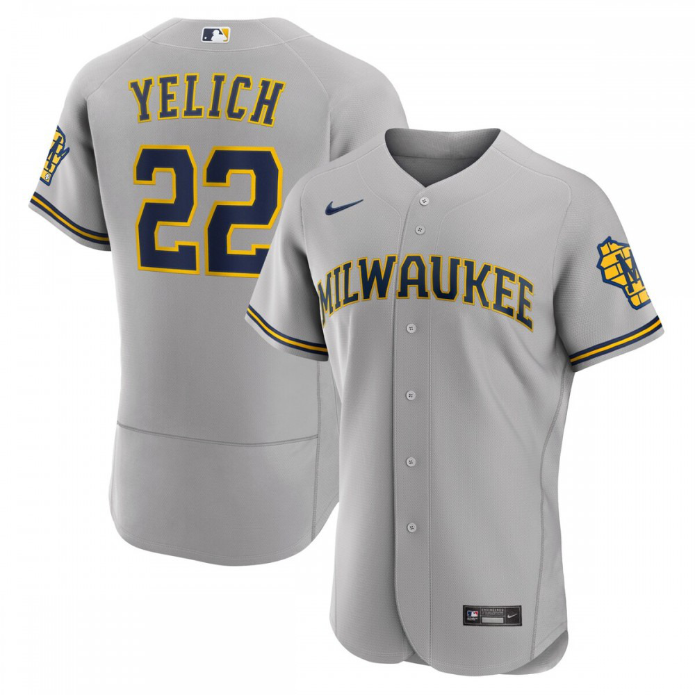 Christian Yelich Milwaukee Brewers Road Authentic Player Logo Jersey - Gray-Pro Kit Vault | Brand New 26/27 Sports Jerseys