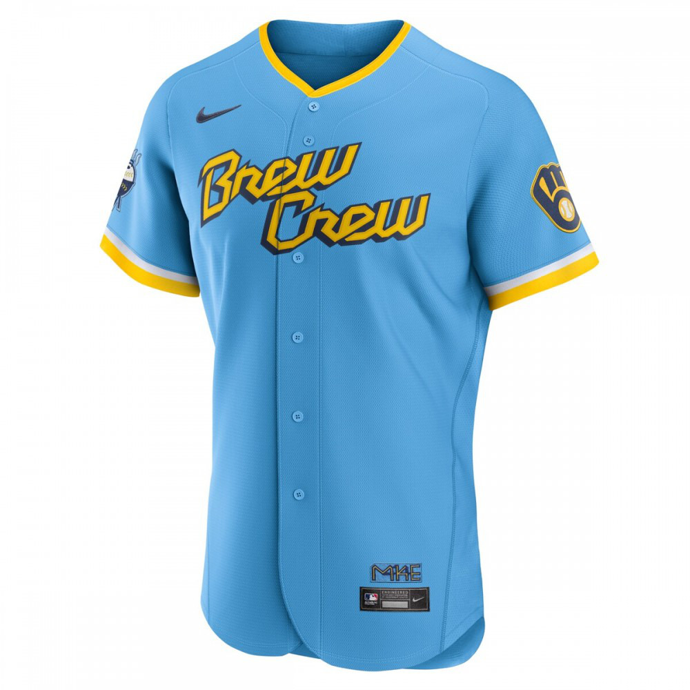Christian Yelich Milwaukee Brewers 2022 City Connect Authentic Player Jersey - Powder Blue-Pro Kit Vault | Brand New 26/27 Sports Jerseys