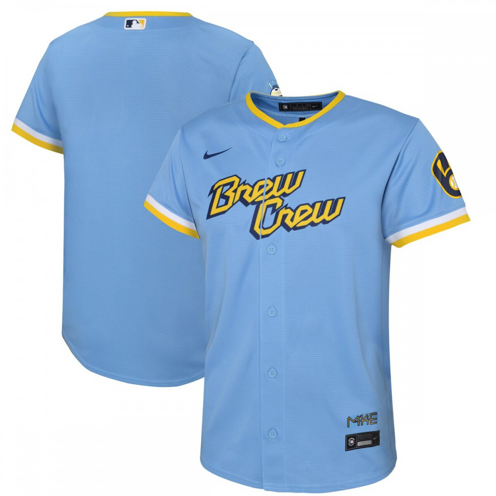 Milwaukee Brewers Youth 2022 City Connect Replica Team Jersey - Powder Blue-Pro Kit Vault | Brand New 26/27 Sports Jerseys