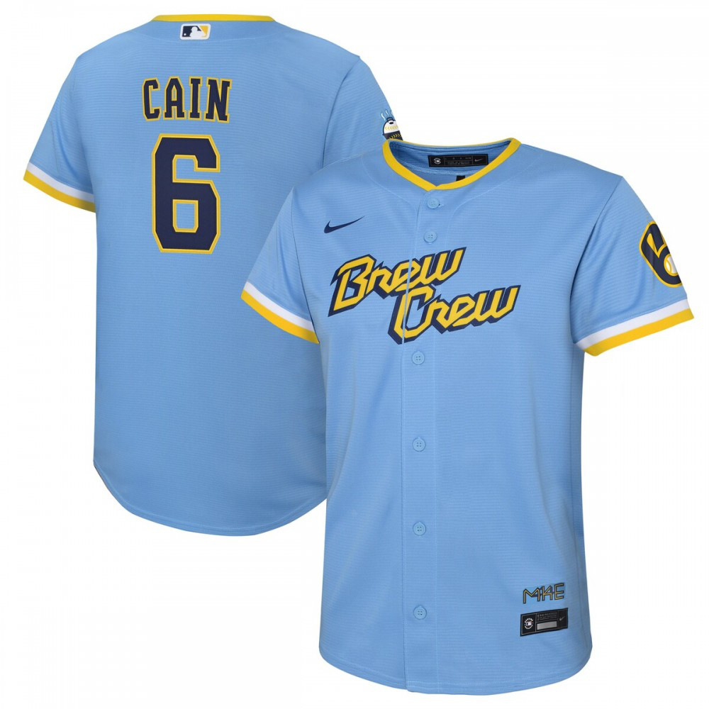 Lorenzo Cain Milwaukee Brewers Youth 2022 City Connect Replica Player Jersey - Powder Blue-Pro Kit Vault | Brand New 26/27 Sports Jerseys