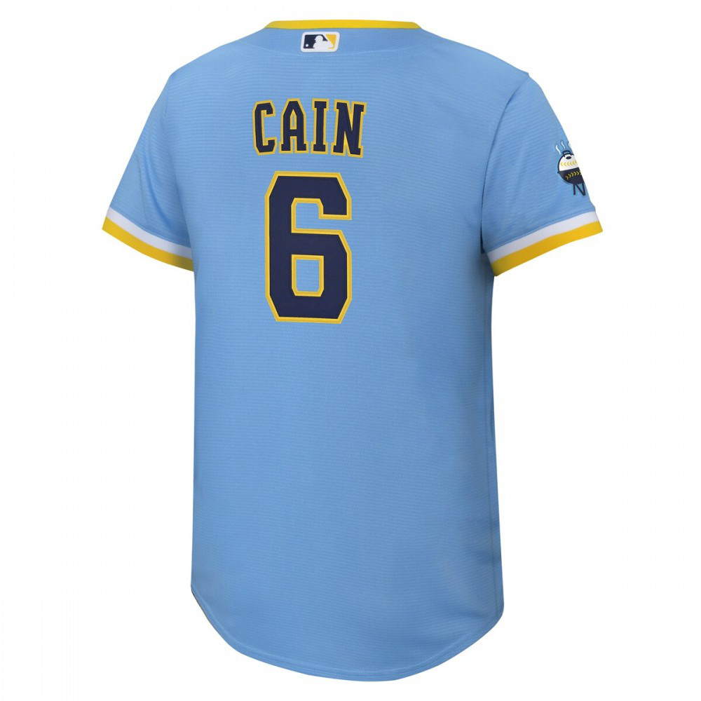 Lorenzo Cain Milwaukee Brewers Youth 2022 City Connect Replica Player Jersey - Powder Blue-Pro Kit Vault | Brand New 26/27 Sports Jerseys