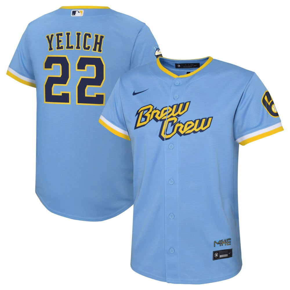 Christian Yelich Milwaukee Brewers Youth 2022 City Connect Replica Player Jersey - Powder Blue-Pro Kit Vault | Brand New 26/27 Sports Jerseys