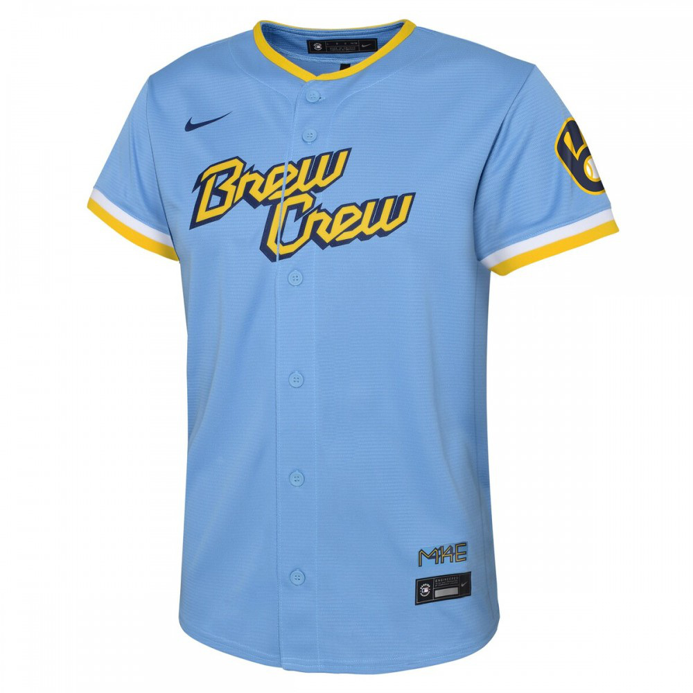 Christian Yelich Milwaukee Brewers Youth 2022 City Connect Replica Player Jersey - Powder Blue-Pro Kit Vault | Brand New 26/27 Sports Jerseys