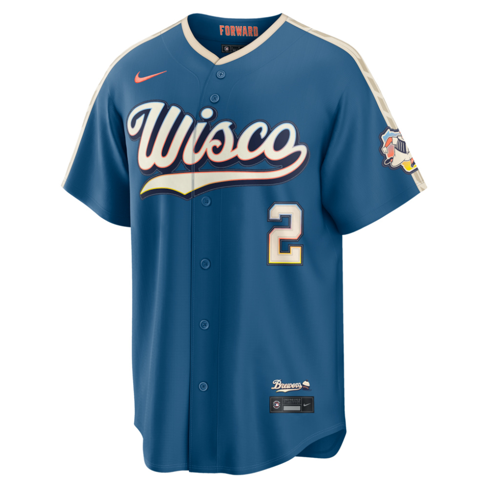 Brice Turang Milwaukee Brewers 2026 City Connect Stadium Jersey - Mineral Blue-Pro Kit Vault | Brand New 26/27 Sports Jerseys