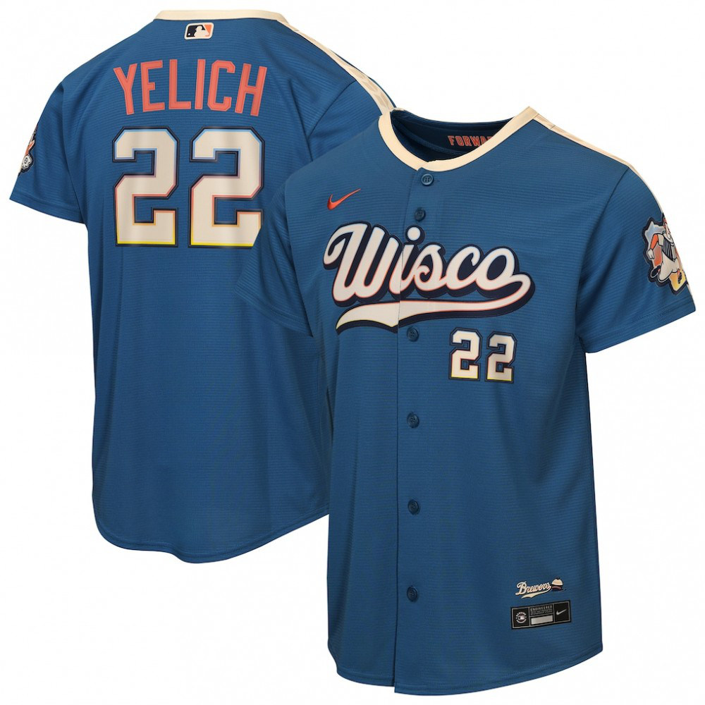 Christian Yelich Milwaukee Brewers Youth 2026 City Connect Stadium Jersey - Mineral Blue-Pro Kit Vault | Brand New 26/27 Sports Jerseys