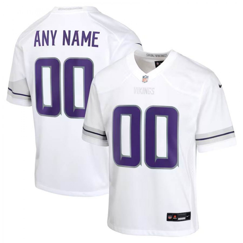 Minnesota Vikings Youth Alternate Custom Game Jersey - White-Pro Kit Vault | Brand New 26/27 Sports Jerseys