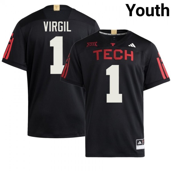 Texas Tech Red Raiders #1 Reggie Virgil Youth Stitch Jersey - Black-Pro Kit Vault | Brand New 26/27 Sports Jerseys
