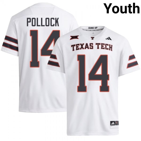 Texas Tech Red Raiders #14 Brice Pollock Youth Stitch Jerseys - White-Pro Kit Vault | Brand New 26/27 Sports Jerseys