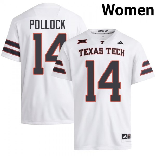 Texas Tech Red Raiders #14 Brice Pollock Women Stitch Jersey - White-Pro Kit Vault | Brand New 26/27 Sports Jerseys