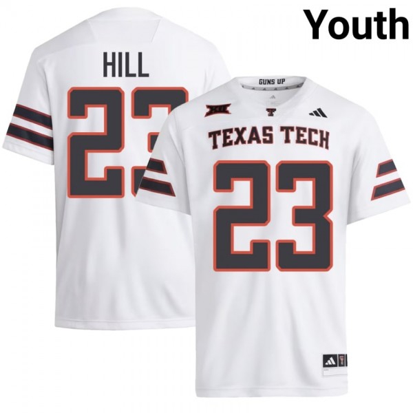 Texas Tech Red Raiders #23 Adam Hill Youth Stitch Jersey - White-Pro Kit Vault | Brand New 26/27 Sports Jerseys