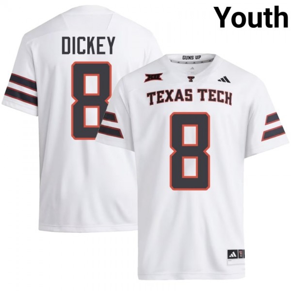 Texas Tech Red Raiders #8 Cameron Dickey Youth Stitch Jersey - White-Pro Kit Vault | Brand New 26/27 Sports Jerseys