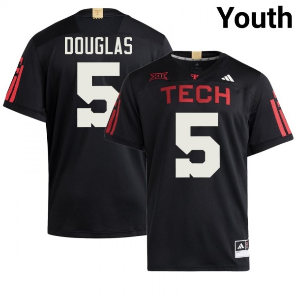 Texas Tech Red Raiders #5 Caleb Douglas Youth Stitch Jerseys - Black-Pro Kit Vault | Brand New 26/27 Sports Jerseys
