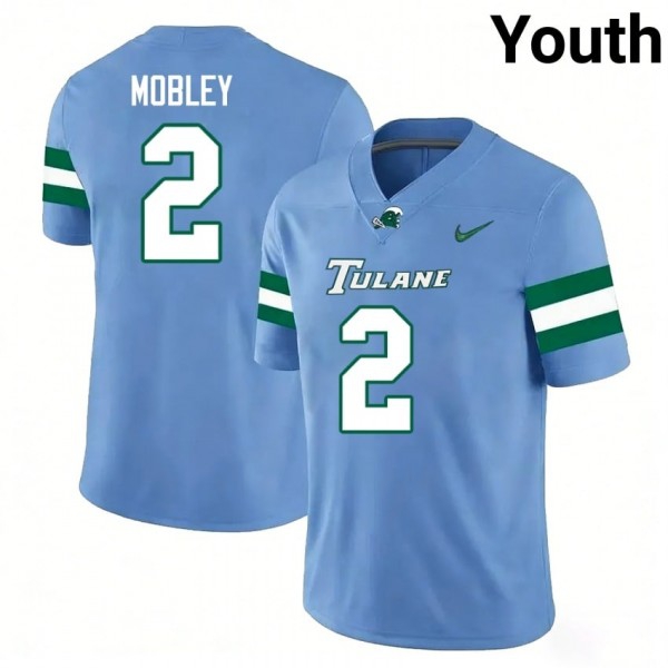 Tulane Green Wave #2 Zuberi Mobley Youth Stitch Jerseys - Blue-Pro Kit Vault | Brand New 26/27 Sports Jerseys