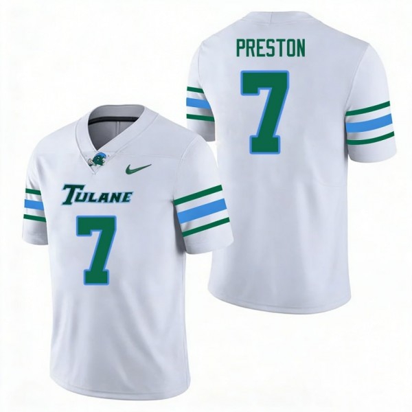 Tulane Green Wave #7 Shazz Preston Men Stitch Jersey - White-Pro Kit Vault | Brand New 26/27 Sports Jerseys