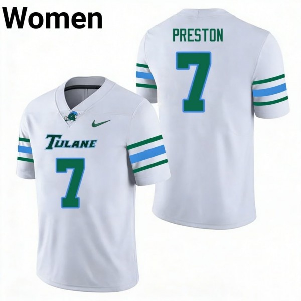 Tulane Green Wave #7 Shazz Preston Women Stitch Jerseys - White-Pro Kit Vault | Brand New 26/27 Sports Jerseys