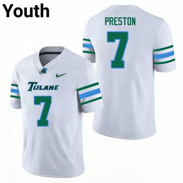 Tulane Green Wave #7 Shazz Preston Youth Stitch Jersey - White-Pro Kit Vault | Brand New 26/27 Sports Jerseys