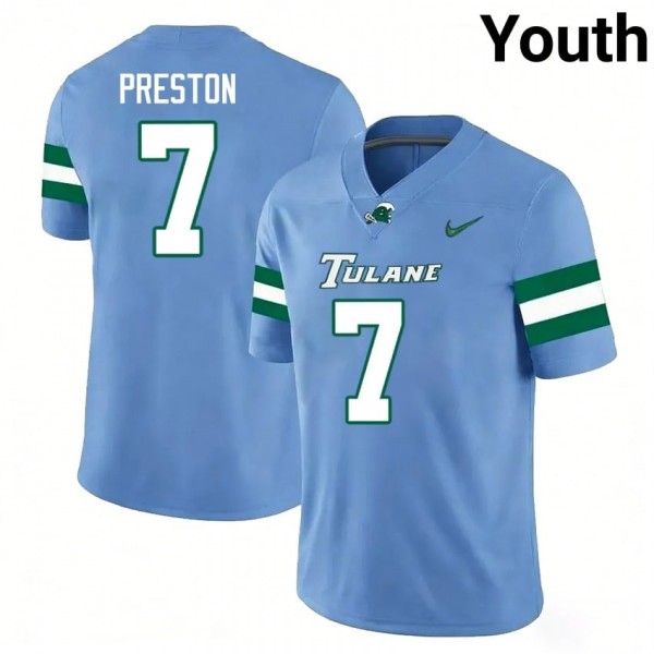 Tulane Green Wave #7 Shazz Preston Youth Stitch Jerseys - Blue-Pro Kit Vault | Brand New 26/27 Sports Jerseys