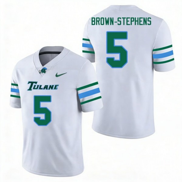 Tulane Green Wave #5 Anthony Brown-Stephens Men Stitch Jerseys - White-Pro Kit Vault | Brand New 26/27 Sports Jerseys