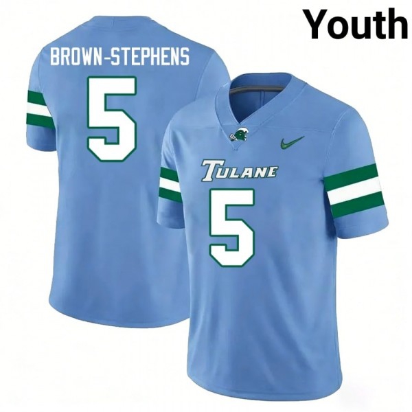 Tulane Green Wave #5 Anthony Brown-Stephens Youth Stitch Jerseys - Blue-Pro Kit Vault | Brand New 26/27 Sports Jerseys
