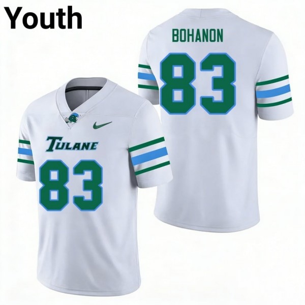 Tulane Green Wave #83 Bryce Bohanon Youth Stitch Jerseys - White-Pro Kit Vault | Brand New 26/27 Sports Jerseys