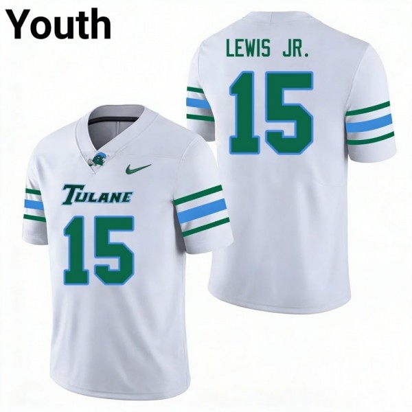 Tulane Green Wave #15 Zycarl Lewis Jr. Youth Stitch Jerseys - White-Pro Kit Vault | Brand New 26/27 Sports Jerseys