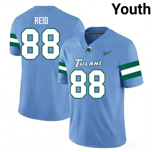 Tulane Green Wave #88 Justyn Reid Youth Stitch Jersey - Blue-Pro Kit Vault | Brand New 26/27 Sports Jerseys