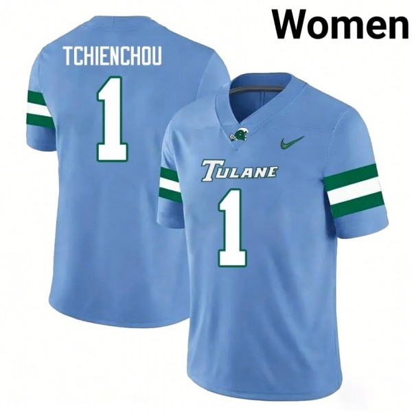 Tulane Green Wave #1 Jack Tchienchou Women Stitch Jerseys - Blue-Pro Kit Vault | Brand New 26/27 Sports Jerseys