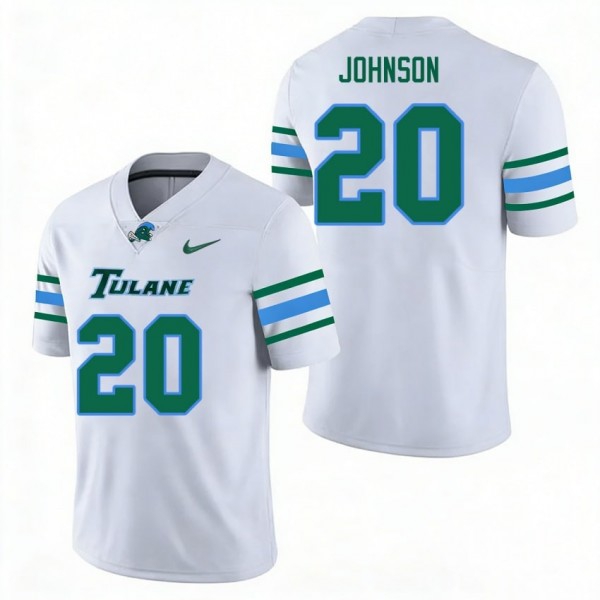 Tulane Green Wave #20 Jahiem Johnson Men Stitch Jersey - White-Pro Kit Vault | Brand New 26/27 Sports Jerseys