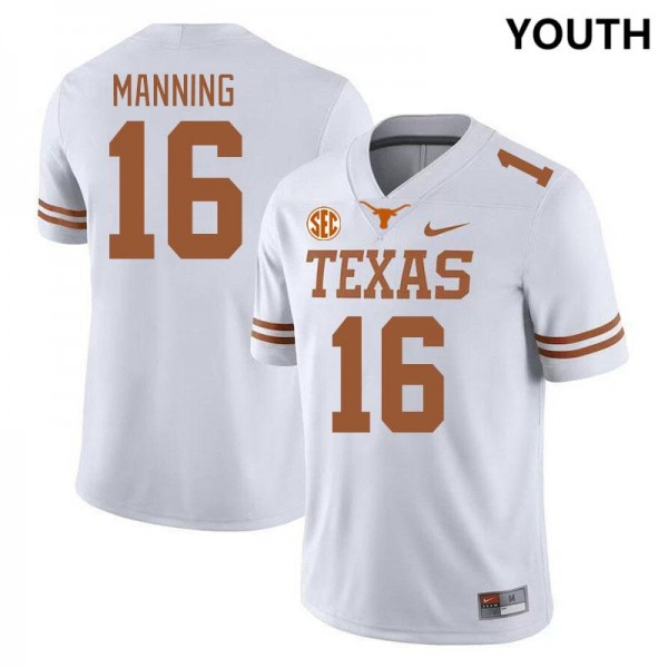 Nike Texas Longhorns #16 Arch Manning Youth Stitch Jersey - White-Pro Kit Vault | Brand New 26/27 Sports Jerseys