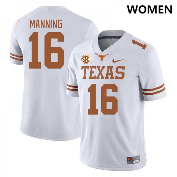 Nike Texas Longhorns #16 Arch Manning Women Stitch Jersey - White-Pro Kit Vault | Brand New 26/27 Sports Jerseys