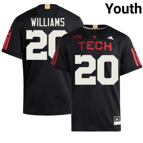 Texas Tech Red Raiders #20 J'Koby Williams Youth Stitch Jersey - Black-Pro Kit Vault | Brand New 26/27 Sports Jerseys