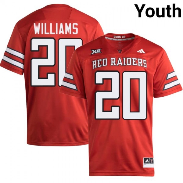 Texas Tech Red Raiders #20 J'Koby Williams Youth Stitch Jerseys - White-Pro Kit Vault | Brand New 26/27 Sports Jerseys