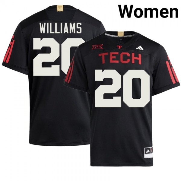 Texas Tech Red Raiders #20 J'Koby Williams Women Stitch Jerseys - Black-Pro Kit Vault | Brand New 26/27 Sports Jerseys