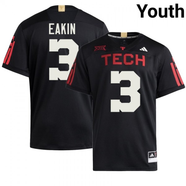 Texas Tech Red Raiders #3 Coy Eakin Youth Stitch Jerseys - Black-Pro Kit Vault | Brand New 26/27 Sports Jerseys