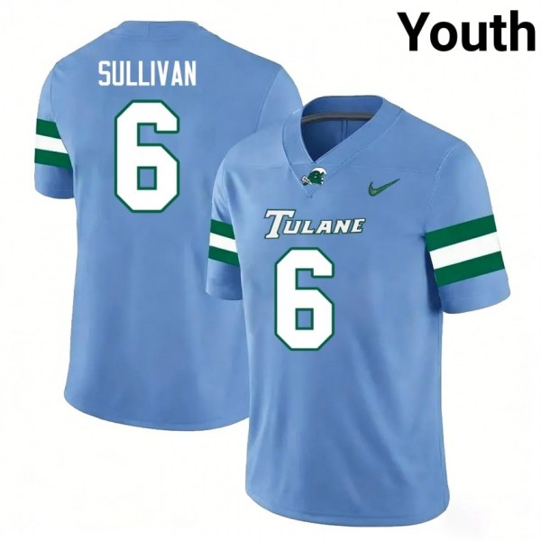 Tulane Green Wave #6 Brendan Sullivan Youth Stitch Jersey - Blue-Pro Kit Vault | Brand New 26/27 Sports Jerseys
