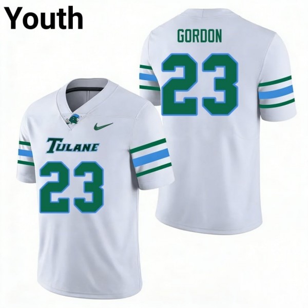 Tulane Green Wave #23 Javin Gordon Youth Stitch Jersey - White-Pro Kit Vault | Brand New 26/27 Sports Jerseys