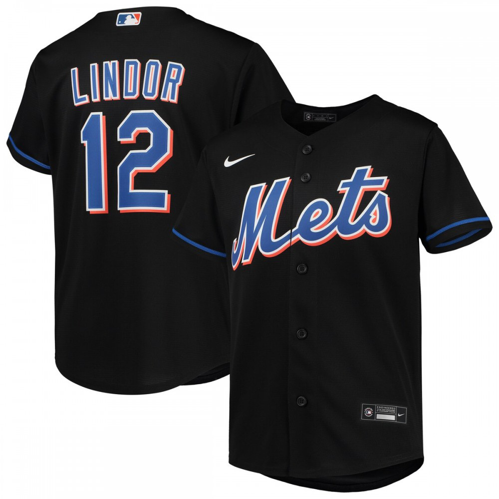 Francisco Lindor New York Mets Youth Alternate Replica Player Jersey - Black-Pro Kit Vault | Brand New 26/27 Sports Jerseys