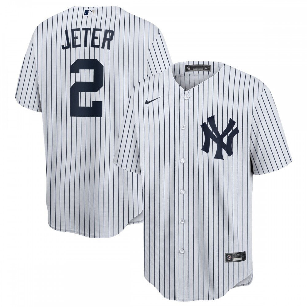 Derek Jeter New York Yankees Home Replica Player Name Jersey - White/Navy-Pro Kit Vault | Brand New 26/27 Sports Jerseys