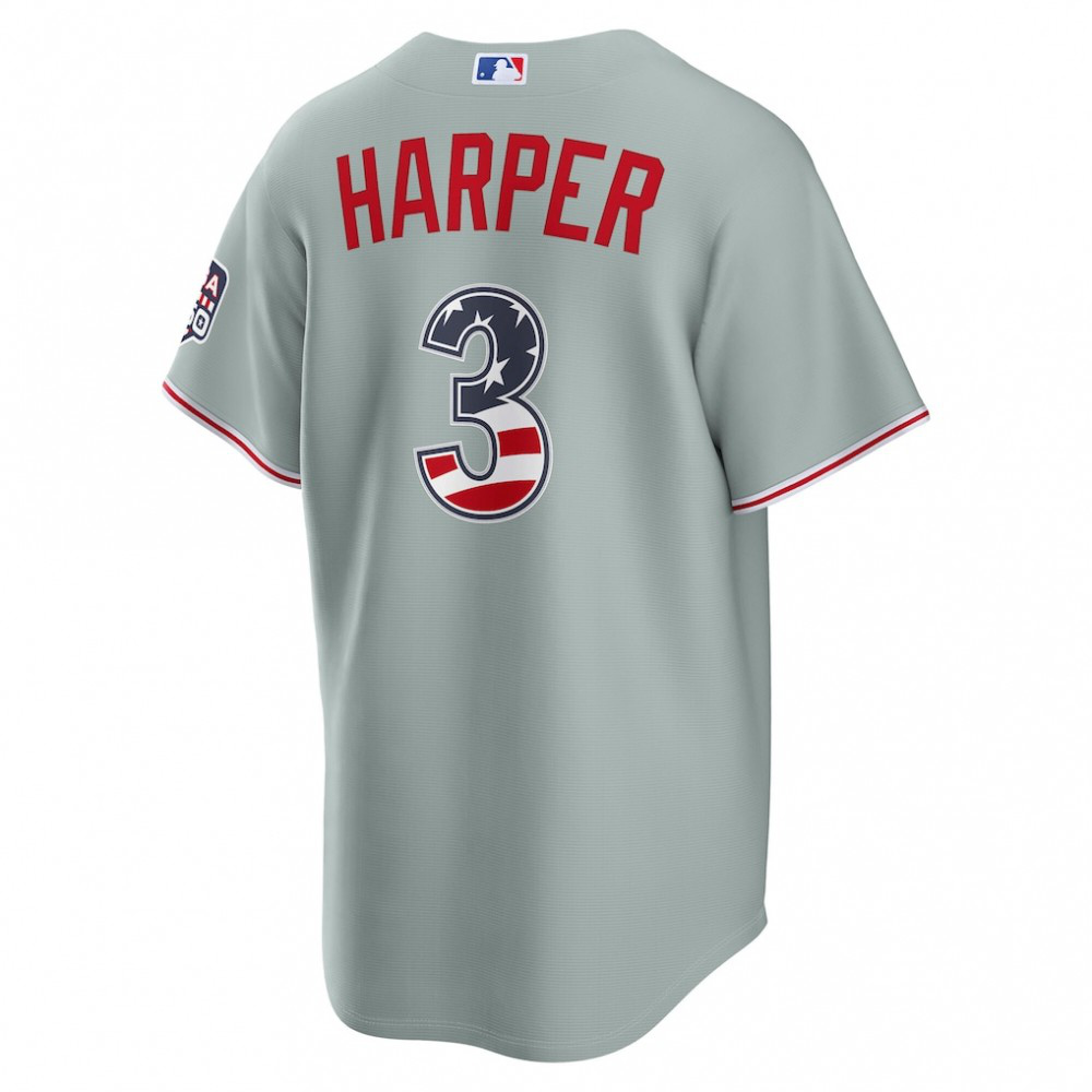 Bryce Harper Philadelphia Phillies USA 250 Fourth of July Road Stadium Jersey - Gray-Pro Kit Vault | Brand New 26/27 Sports Jerseys