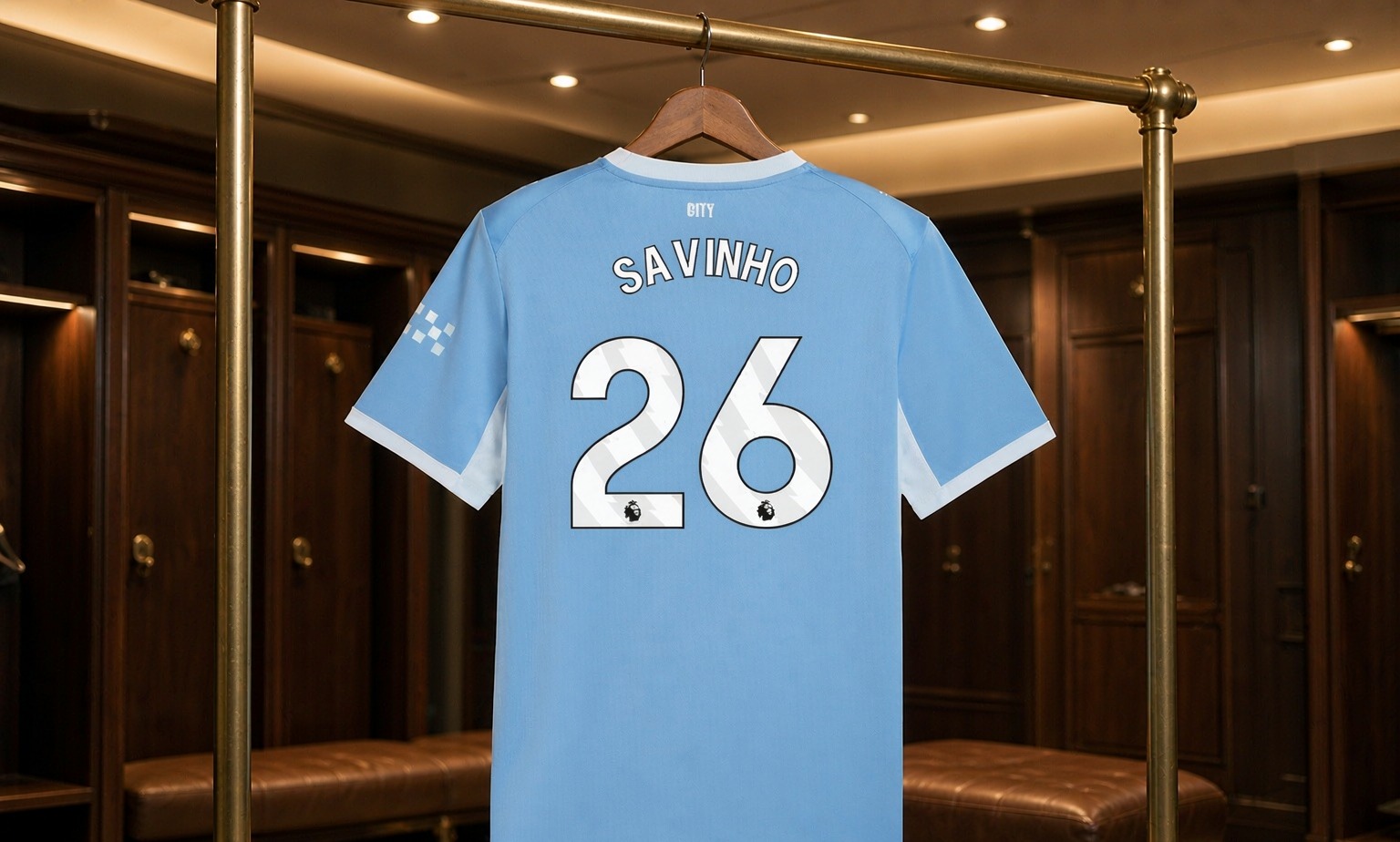 Our 2026/27 Manchester City No.26 shirt in the dressing room