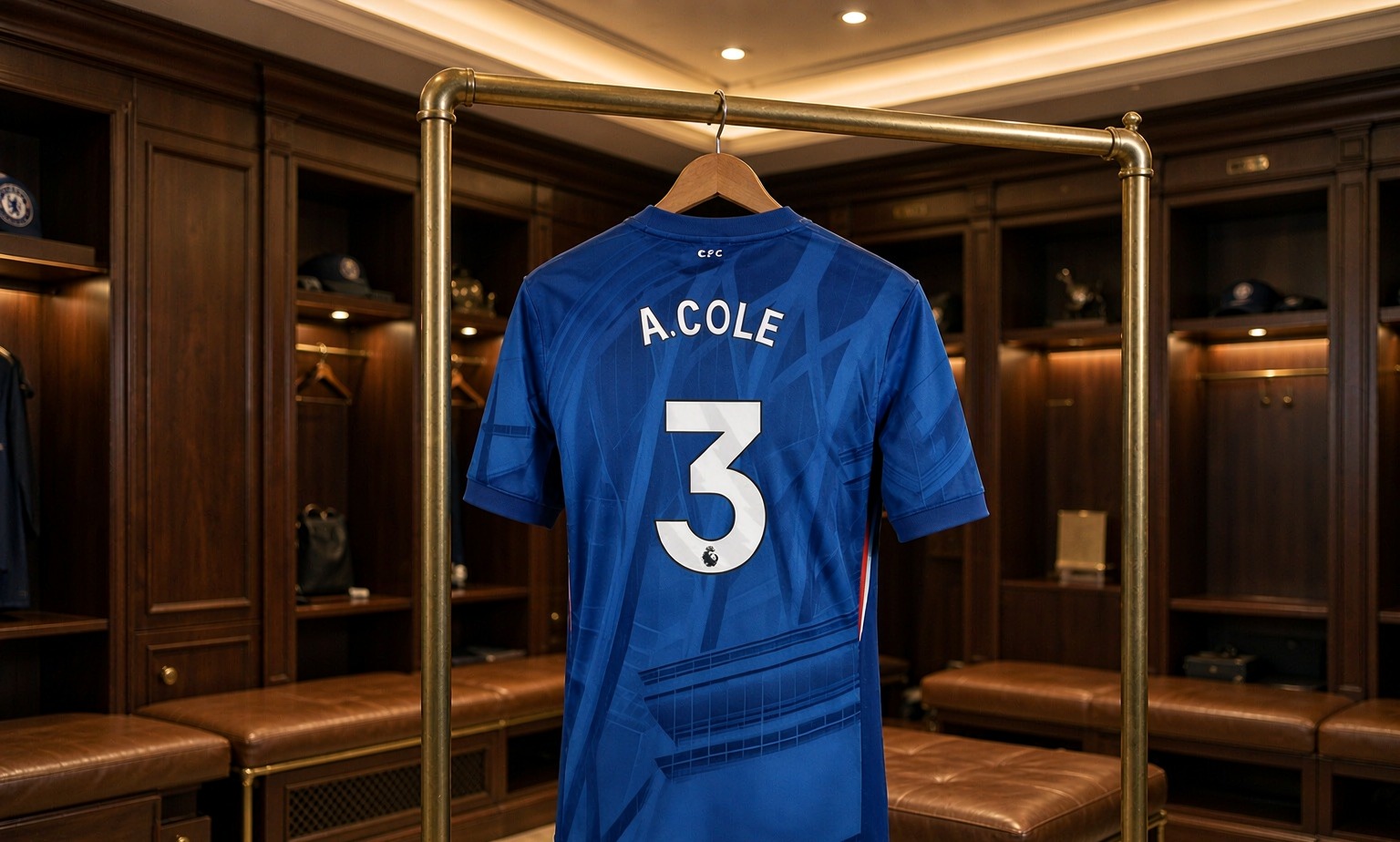 Our 2026/27 Chelsea No.3 shirt in the dressing room
