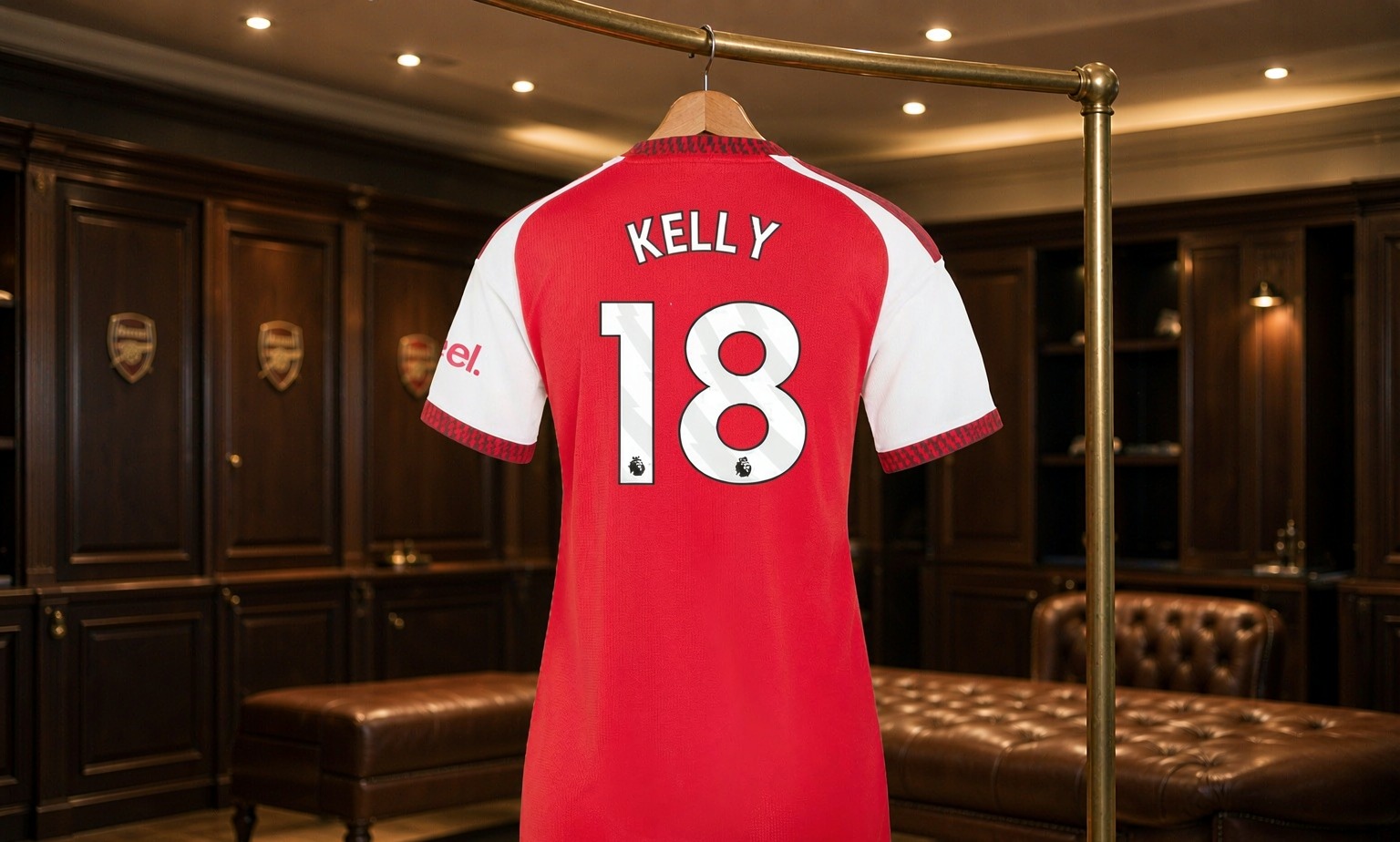 Our 2026/27 Arsenal No.18 shirt in the dressing room