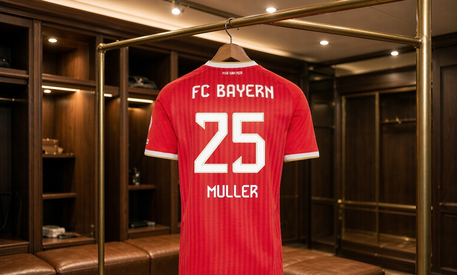 Our 2026/27 Bayern Munich No.25 shirt in the dressing room