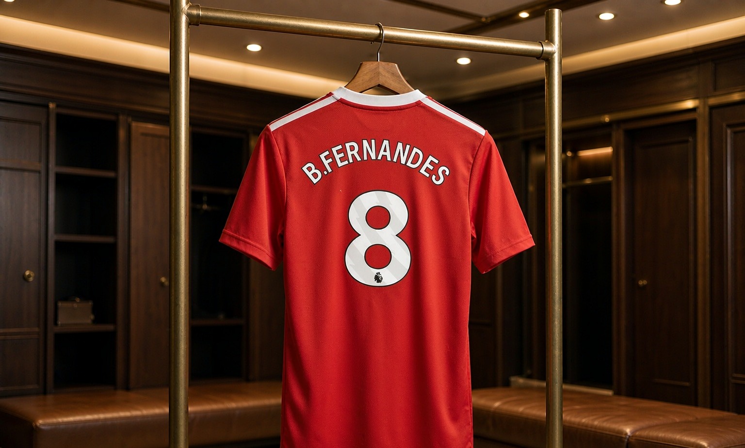 Our 2026/27 Manchester United No.8 shirt in the dressing room