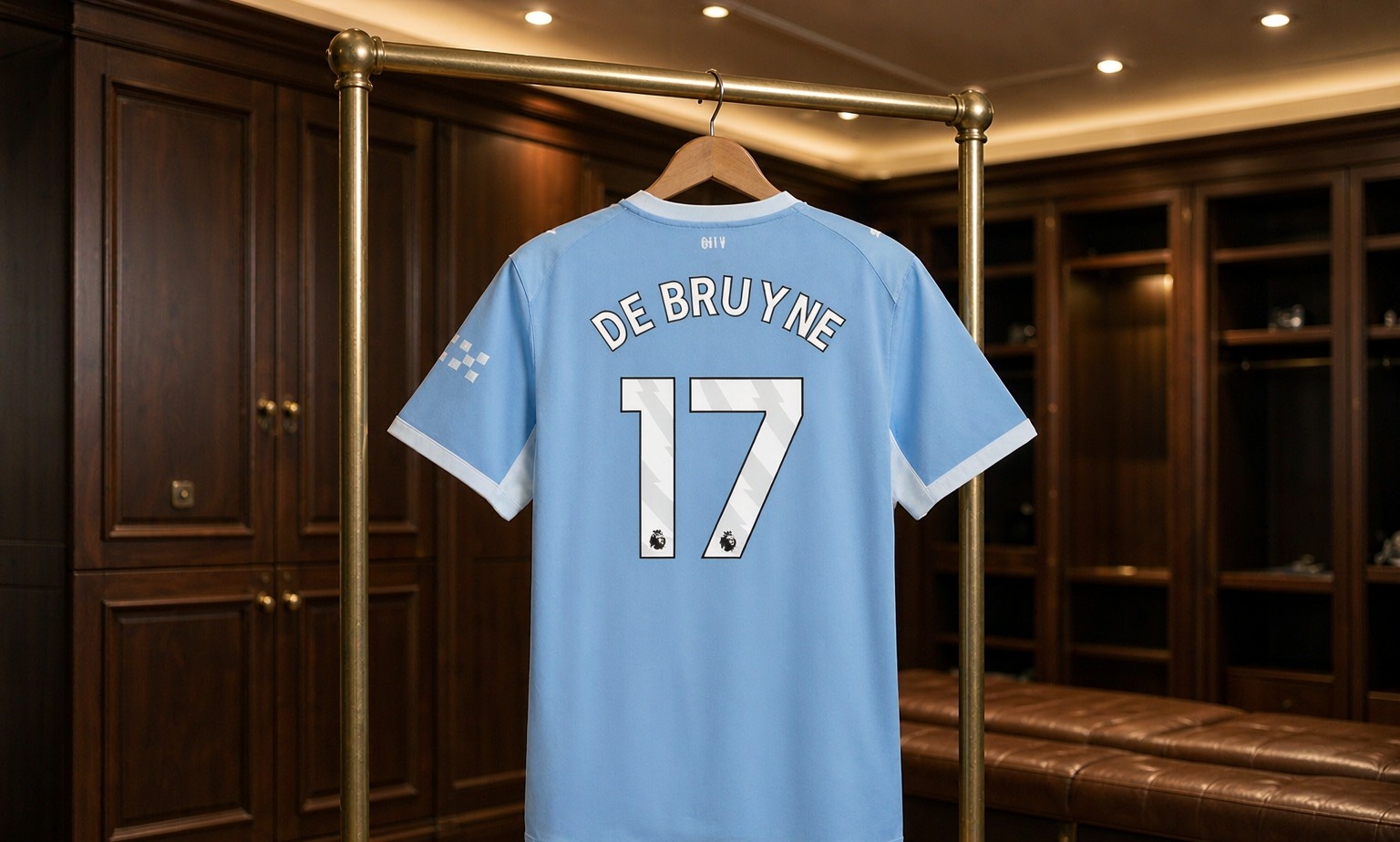 Our 2026/27 Manchester City No.17 shirt in the dressing room