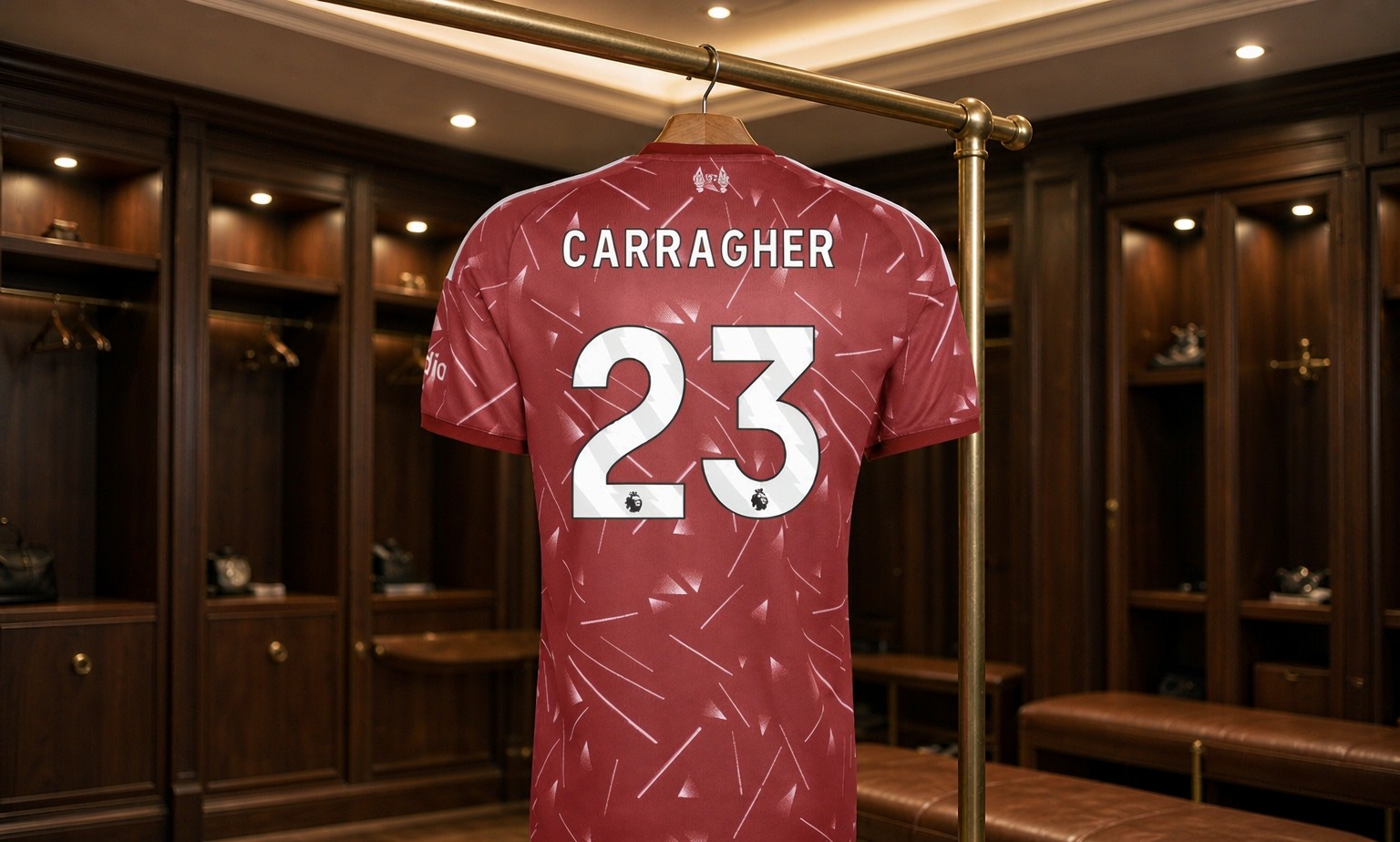 Our 2026/27 Liverpool No.23 shirt in the dressing room